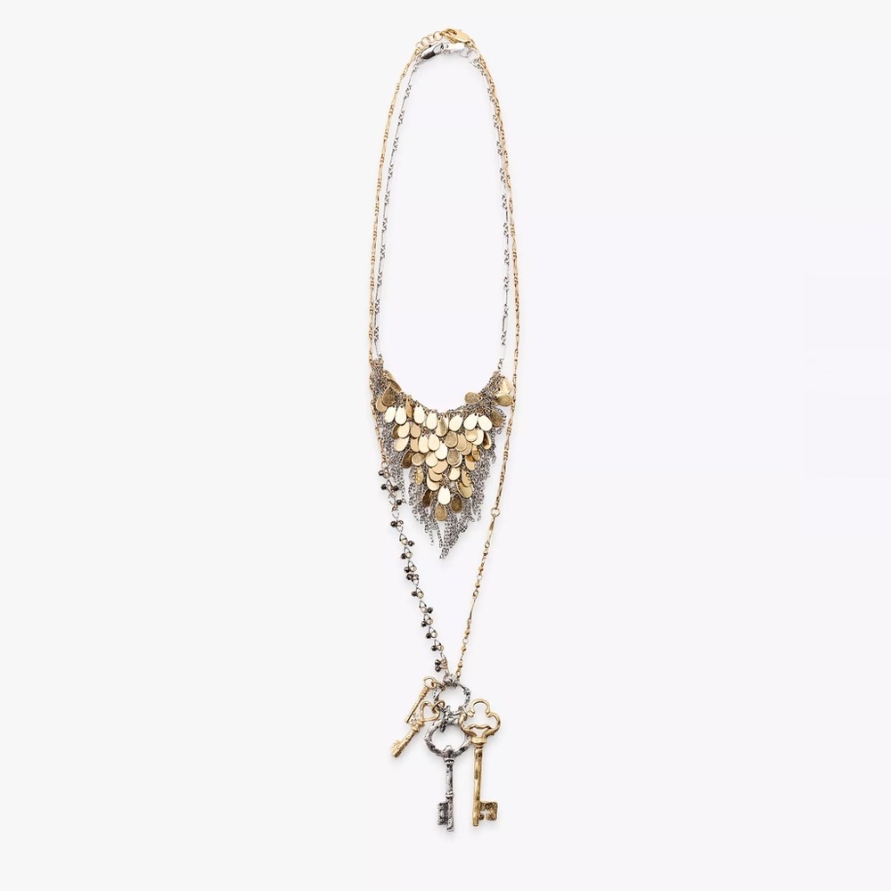 Zara 2-PACK OF COMBINATION PLATE & KEY NECKLACES Gold & Silver Tones Beading NIB - Picture 3 of 7